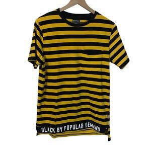 HGC Apparel Black by Popular Demand Black & Yellow Striped T-Shirt Sz M Unisex